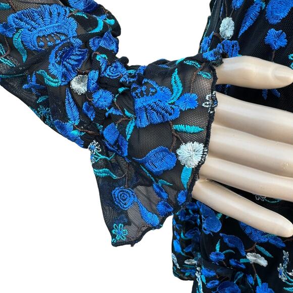 Alexia Admor Floral Embroidered Off-Shoulder Halter Dress, Black & Blue, Size 8 - Picture 9 of 12